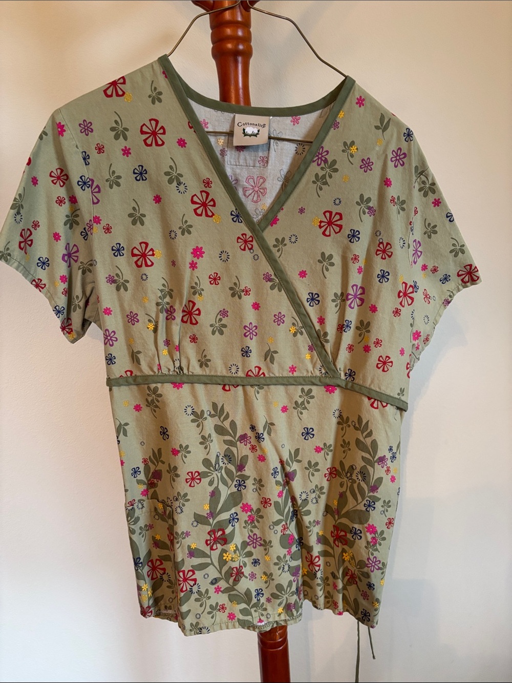 Olive Floral Wrap Top